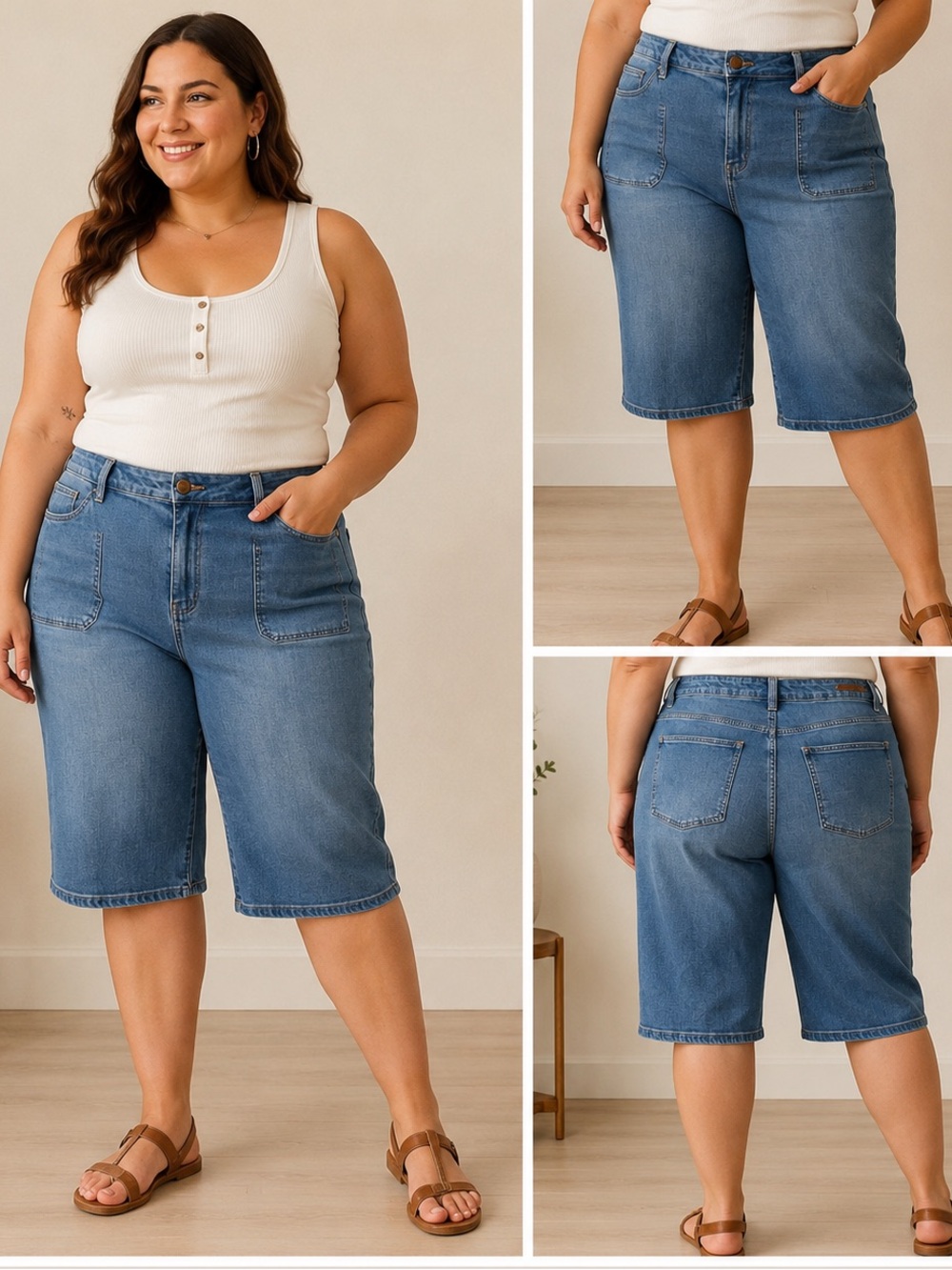 Soft Surroundings Wide Leg Denim Capris Women’s Size 16P Light Wash Stretch Jean